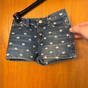 Heart Print Blue Denim Toddler Girl’s Shorts with adjustable waistband